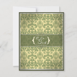 Cartão de recepção Vintage Green Damask