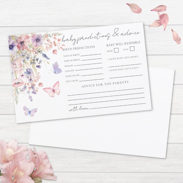 Cartão de recomendações para bebês da Borboleta de (Wildflower Butterfly Baby Advice Predictions Card )