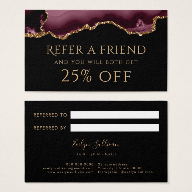 cartão de referência agate burgundy (Frente & Verso)