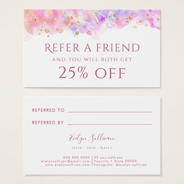 cartão de referência da cor d'água pastel (Frente & Verso)