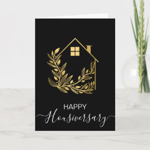 Cartão de referência de aniversário de casa feliz