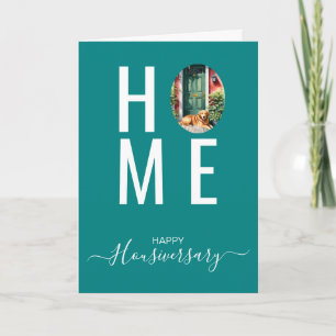 Cartão de referência de aniversário de casa feliz