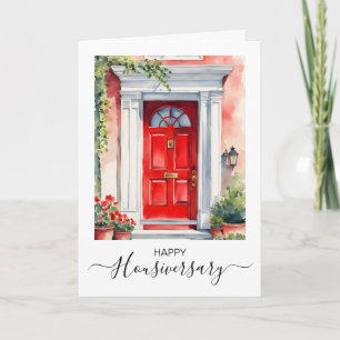 Cartão de referência de aniversário de casa feliz