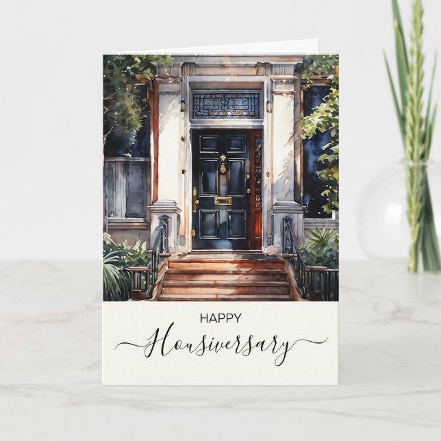 Cartão de referência de aniversário de casa feliz (Frente)