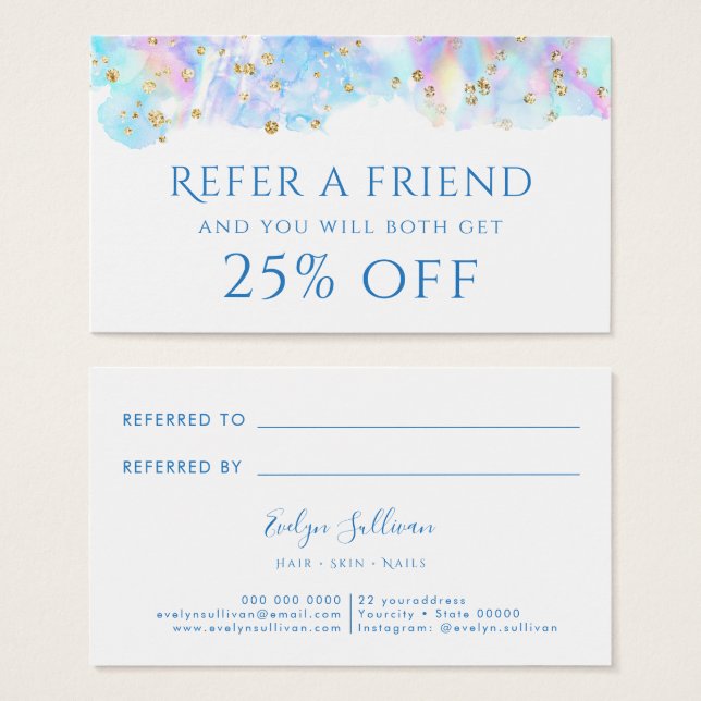 cartão de referência de cor aquosa azul pastel gli (Frente & Verso)