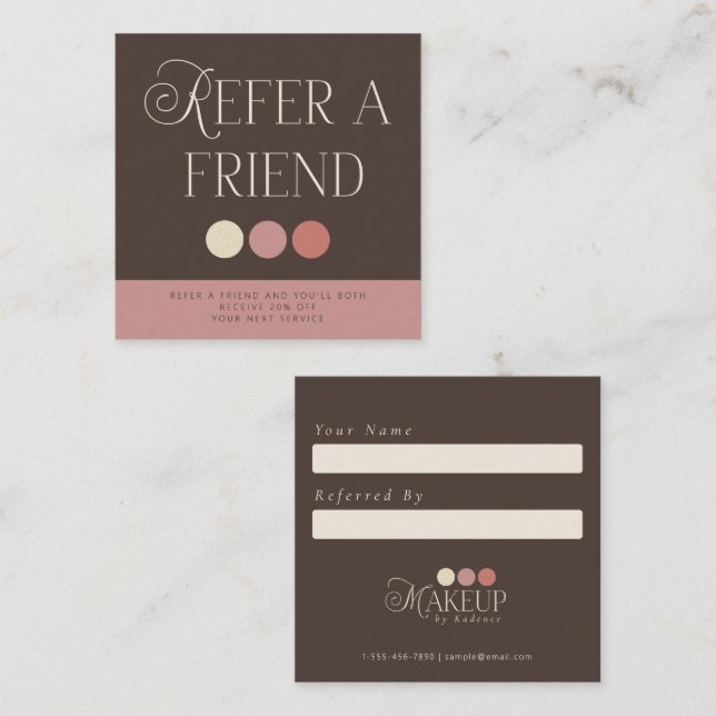 Cartão de Referência de Maquiador Brown Pink (Frente/Verso)