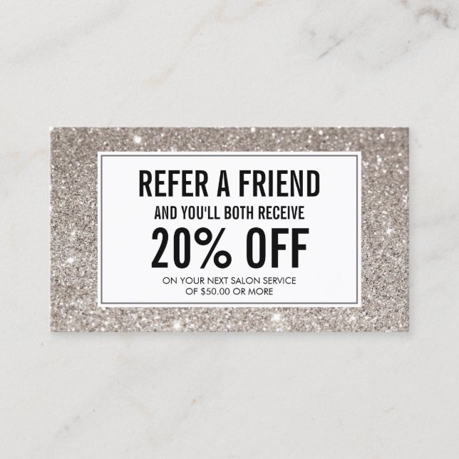Cartão de Referência de Salão de Glitter Silver (Frente)