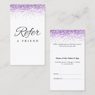 Cartão de Referência de Salão roxo com brilho de l