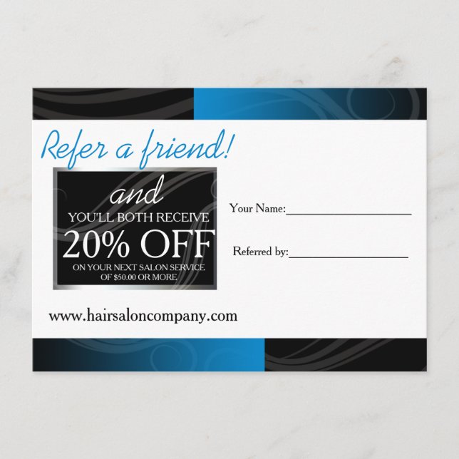 cartão de referência do salão de cabelo azul na mo (Frente)