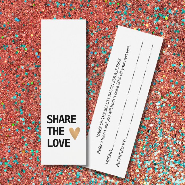 Cartão de Referência Dourado Coração Branco Elegan (Criador carregado)