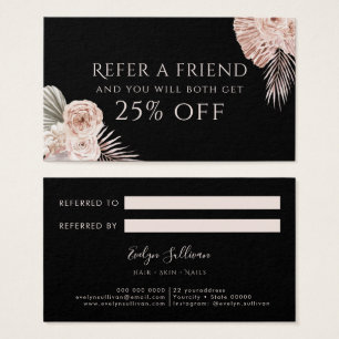 Cartão de referência preto Boho rosa