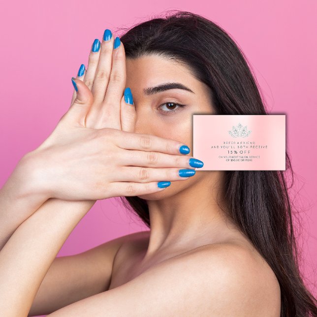 Cartão de Referência Salão Prateado Rosa VIP Diamo (Salon Referral Card Silver Pink VIP Diamond Lotus)