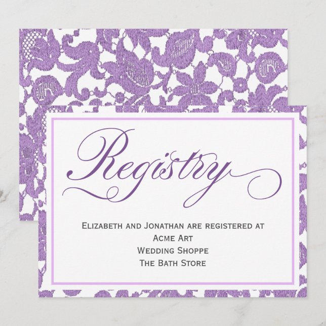 Cartão de Registro de Casamento Lavanda Lace (Frente/Verso)