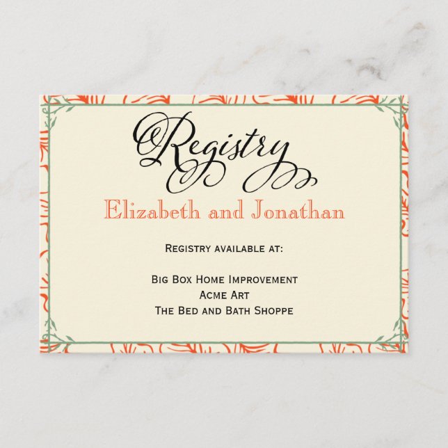 Cartão de Registro de Casamento Rústico Laranja e  (Frente)