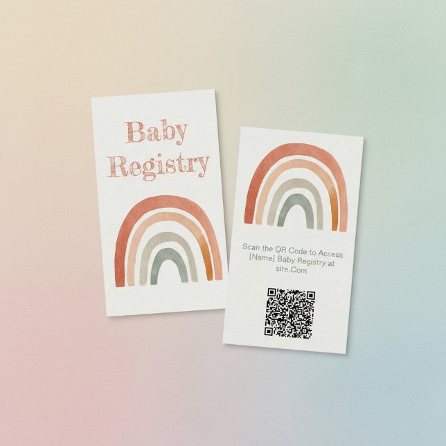 Cartão de Registro do Código QR do chá de fraldas  (Rustic rainbow baby shower QR Code Registry Card.)