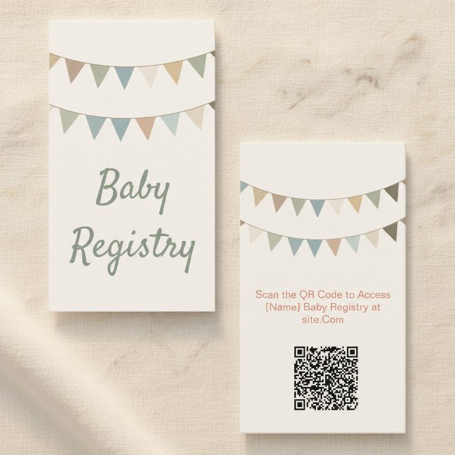 Cartão de Registro do Código QR do chá de fraldas  (Rustic bunting baby shower QR Code Registry Card.)