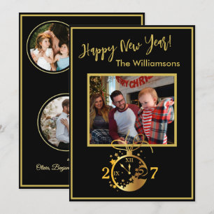 Cartão de Relógio de 4 Fotos Feliz Ano Novo