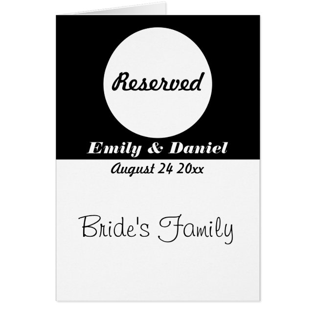 Cartão de Reserva de Mesa Preto e Branco Casamento (Frente)