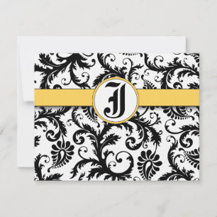 Cartão de Resposta Amarelo Bumble Bee Damask-
