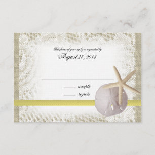 Cartão de Resposta Amarelo de Casamento de Praia