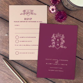 Cartão de resposta ao casamento da coroa de vinho 