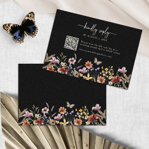 Cartão de Resposta Black Boho Wildflower