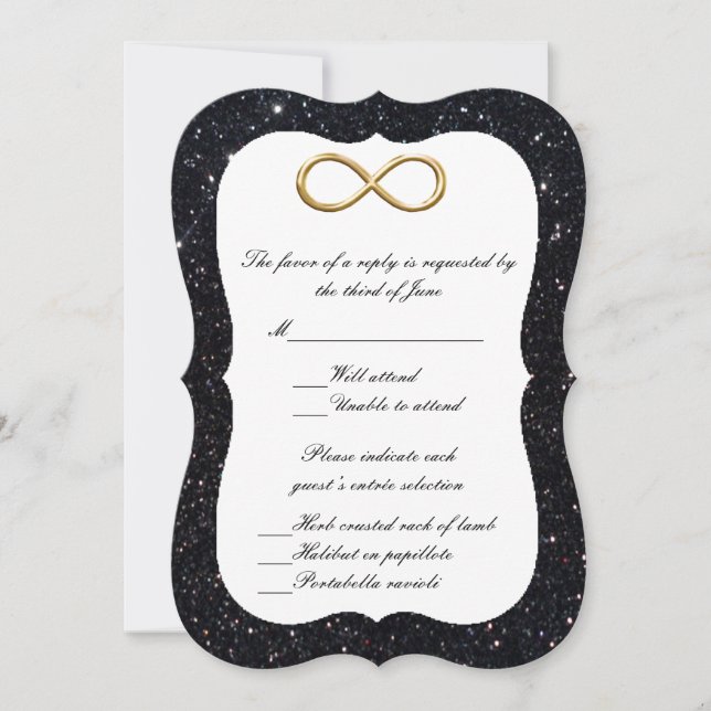 Cartão de Resposta Black Glitter Gold Infinity (Frente)