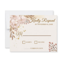Cartão de Resposta Boho Floral Bege e Dourado Rúst