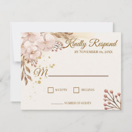 Cartão de Resposta Boho Floral Bege e Dourado Rúst