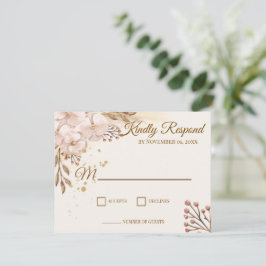 Cartão de Resposta Boho Floral Bege e Dourado Rúst