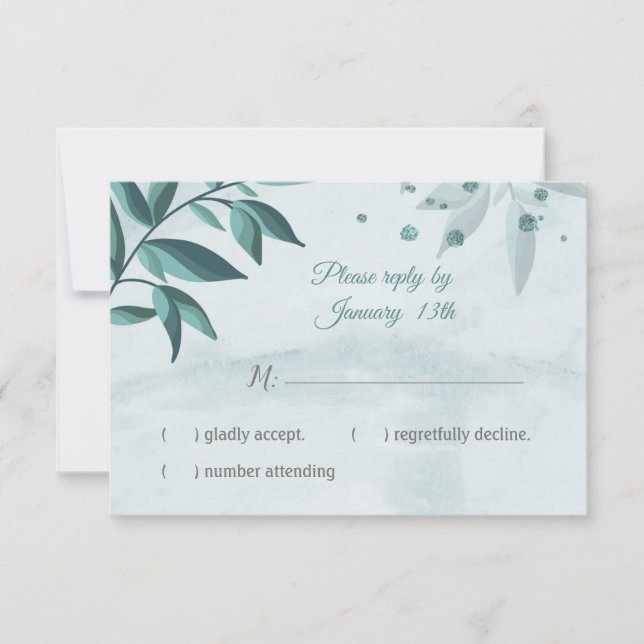 cartão de resposta botânica rsvp de cor azul (Frente)