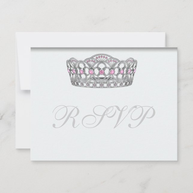 Cartão de Resposta Branco Princesa Tiara RSVP (Frente)