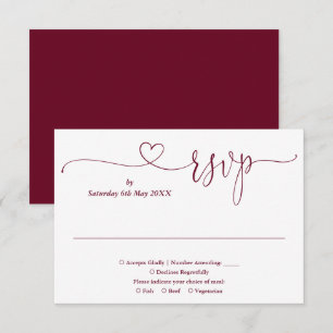 Cartão de Resposta Burgundy e Branco com Coração e