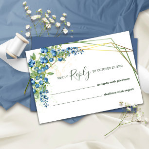 Cartão de Resposta Casamento Azul Rustico Mirtilo