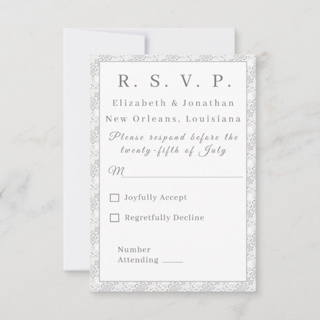 Cartão de Resposta Católico de Lace Branco Monogra (Frente)