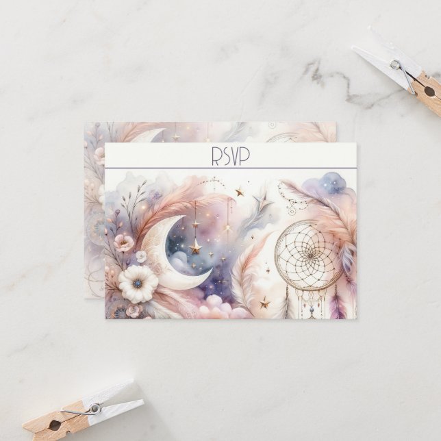 Cartão de Resposta Celestial Rosa e Dourado (Frente/Verso In Situ)