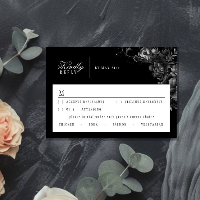 Cartão de Resposta Clássico de Casamento Preto (Criador carregado)