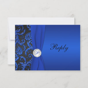 Cartão de Resposta Cobalt Blue e Preto Damask