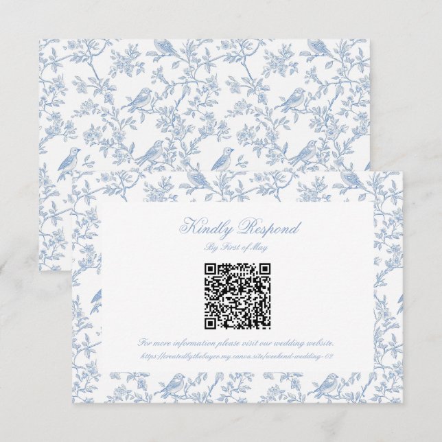 Cartão de Resposta com Código QR em Toile Floral A (Frente/Verso)