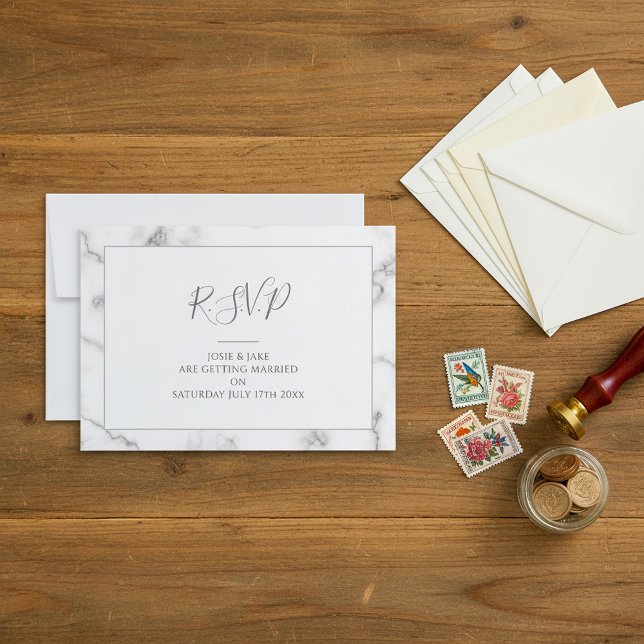 Cartão de resposta com efeito de mármore com mensa (Marble effect RSVP card)