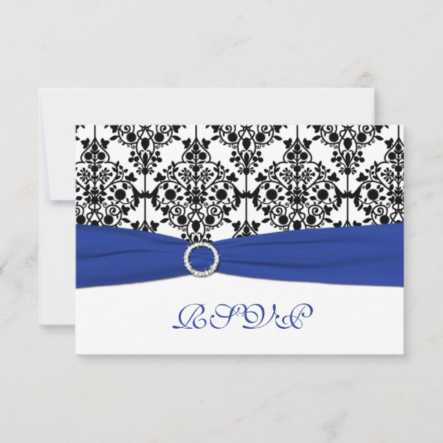 Cartão de Resposta Damasco Azul Real, Branco e Pre (Frente)