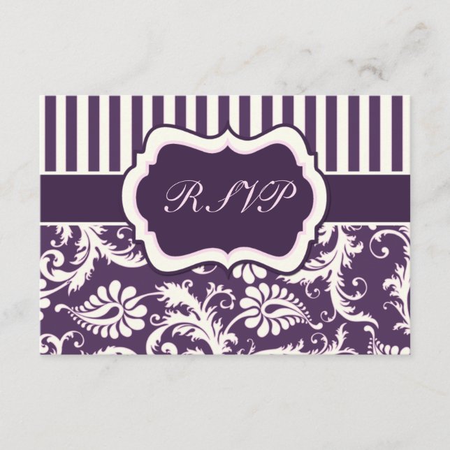 Cartão de Resposta Damasco com Listras Roxas, Crem (Frente)