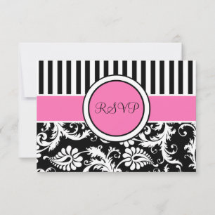 Cartão de Resposta Damasco Preto Rosa Listrado de 