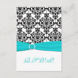 Cartão de Resposta Damask Aqua, Branco e Preto 2