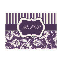 Cartão de Resposta Damask com Listras Roxo, Creme 
