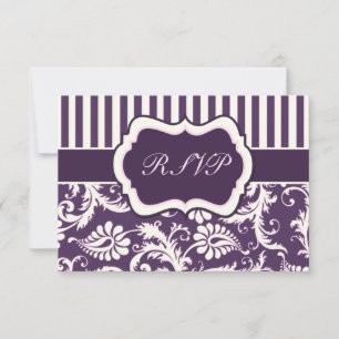 Cartão de Resposta Damask com Listras Roxo, Creme