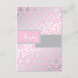 Cartão de Resposta Damask Rosa e Cinza