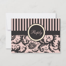 Cartão de Resposta Damaskue Rosa Bege e Listra Cin