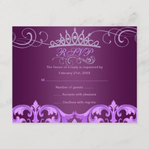 Cartão de Resposta de Aniversário Purple Damask &