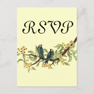 Cartão de Resposta de Aves Vintage Teal Vintage Fl